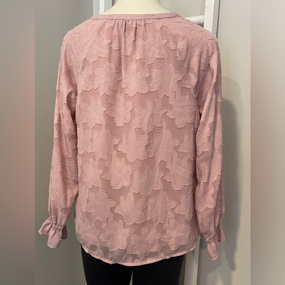 Skies Are Blue small blouse lantern sleeve relaxed frill floral tie neck - Picture 3 of 12